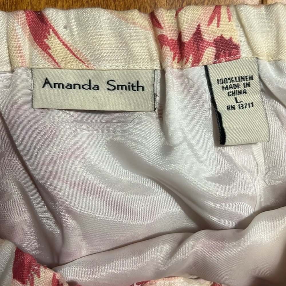 Amanda Smith 100% Linen Floral Wide Leg Pants Size L Boho Resort Travel Coastal - Picture 4 of 12